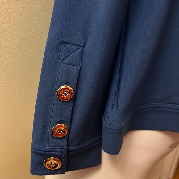 Boston Proper Police Blue Collarless Zip Jacket. - Picture 5 of 8